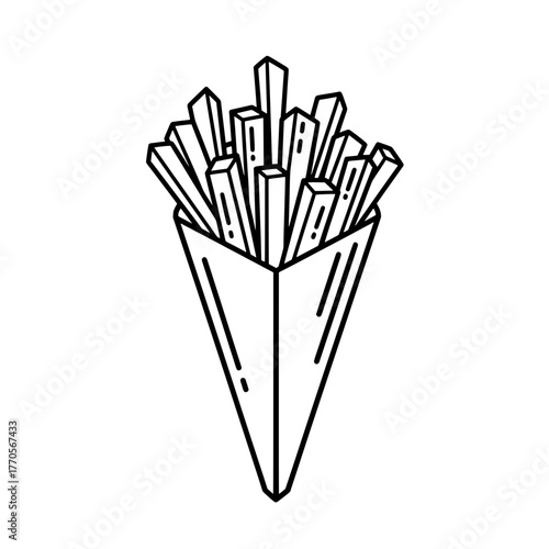 French Fries in a Paper Cone, Classic Fast Food Takeout Treat Vector