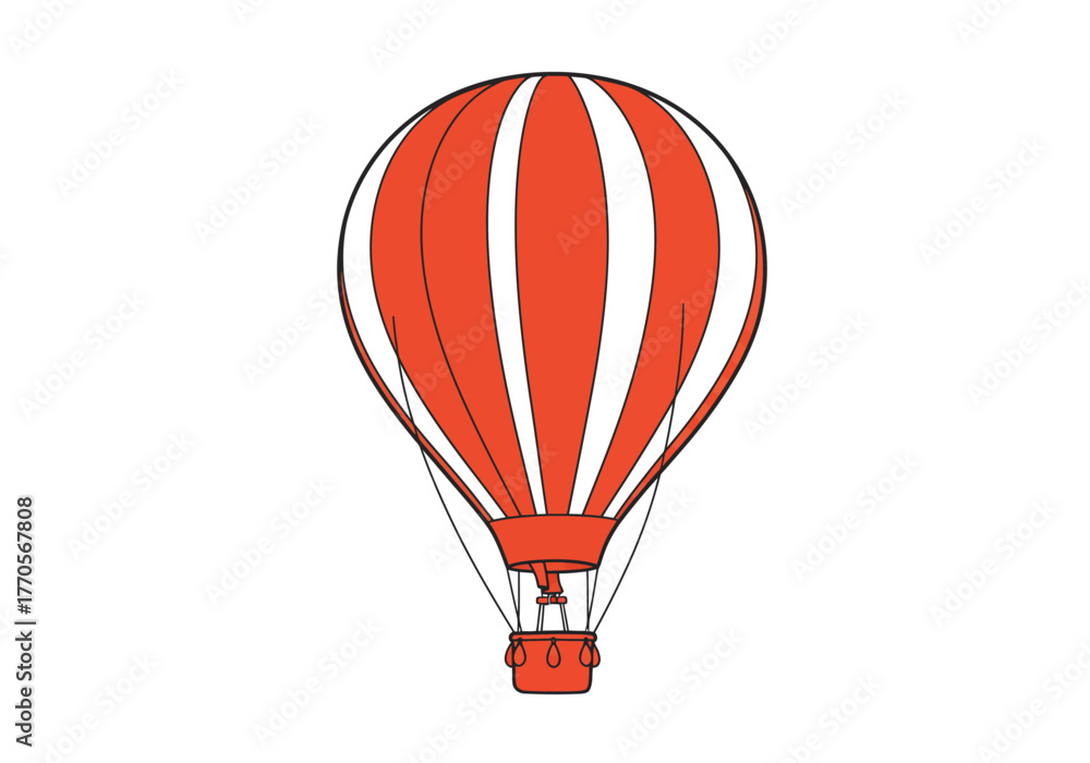 Naklejka premium Red white striped hot air balloon basket attached with lines