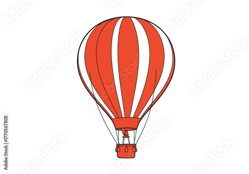 Red  white striped hot air balloon basket attached with lines