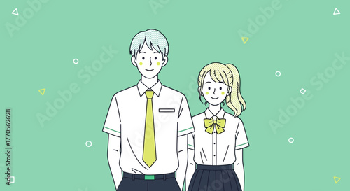Student Romance Illustration of a Young Couple in School Uniforms
