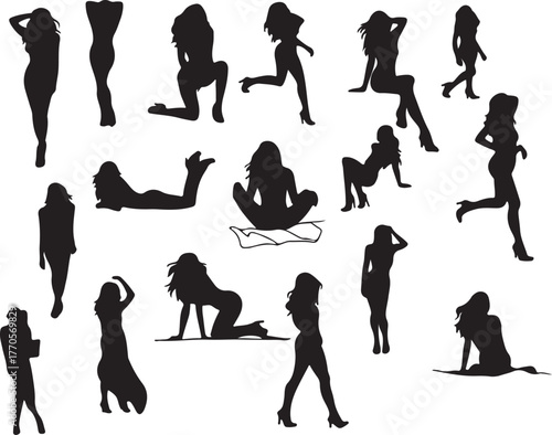 Diverse female silhouette collection on white