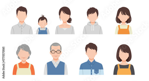 Diverse Family Avatar Set Minimalist Portraits for Online Profiles
