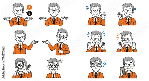 Set of business man poses and expressions, isolated on white background