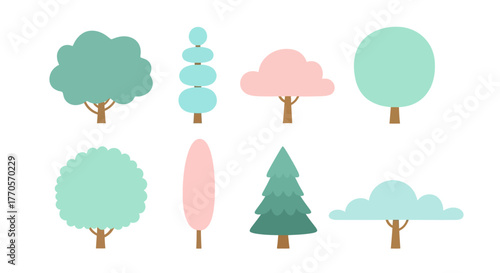 Set of Abstract Trees Vector Illustration for Spring and Nature Designs