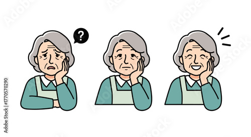 Emotional Expressions of an Elderly Woman Sadness, Confusion, and Happiness in Vector Graphics
