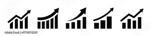 Growing graph set. Business chart with arrow. Growths chart collection. Profit growing symbol. Progress bar. Bar diagram. Growth success arrow icon. Progress symbol. Chart increase