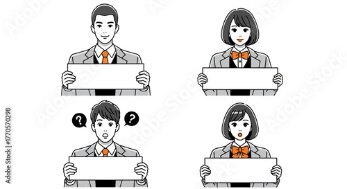 Diverse People Holding Blank Boards Editable Vector Illustration