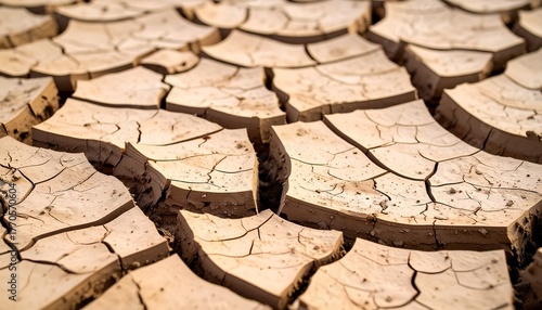 Parched earth with deep fissures and cracks from extreme heat and drought