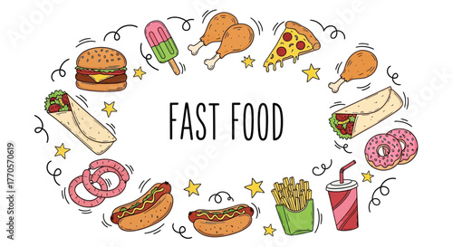 Delicious Assortment of Fast Food Delights A Colorful Vector Illustration for Culinary Concepts
