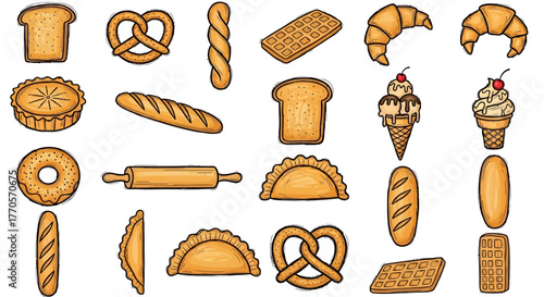 Assortment of Bakery Goods and Pastries A Vector Illustration of Baked Treats