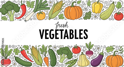 Fresh Vegetables Border Vector Illustration for Healthy Eating