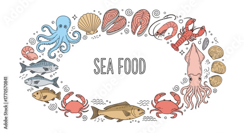 Delicious Seafood Collection A Whimsical Illustration of Ocean Delights for Your Culinary Adventures