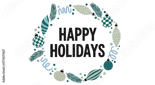 Festive Holiday Wreath with Happy Holidays Greeting