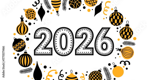 Happy New Year 2026 festive decoration, celebration, and countdown concept art