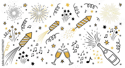 Celebratory Fireworks, Champagne, and Festive Elements for a Happy New Year or Special Occasion
