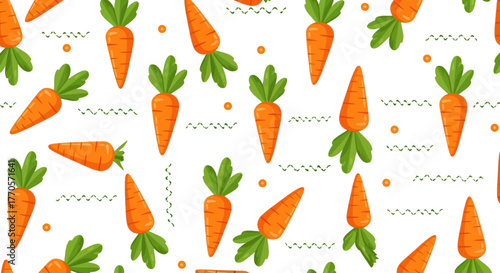 Cute cartoon carrot seamless pattern. Healthy vegetable food background illustration for fabric, wallpaper, or kitchen decor design