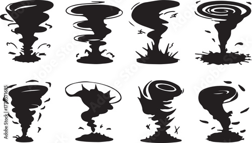 Set of Tornado Silhouette Vector Illustrations