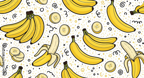 Vibrant Banana Pattern A Playful Design with Fresh, Yellow Bananas and Slices