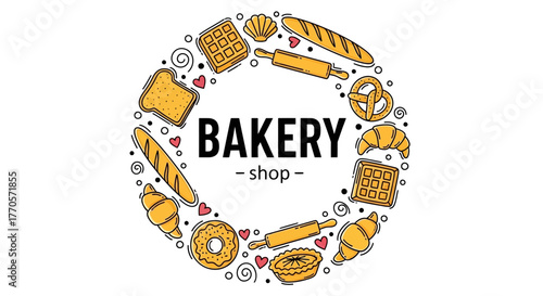 Whimsical Bakery Shop Emblem with Baked Goods and Rolling Pins