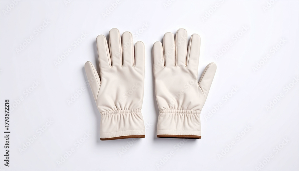 Obraz premium Elegant White Gloves with Bowed Cuffs White Background