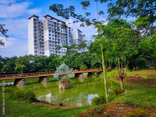 selective focus picture of a pond in the park