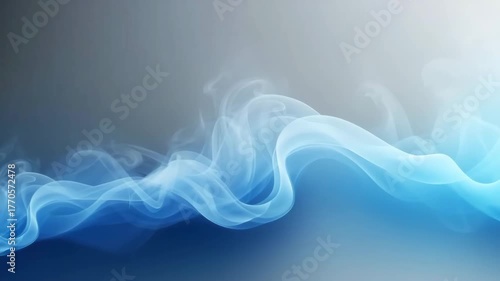 Abstract blue smoke waves on a gray background. The image features soft, flowing lines of smoke creating a sense of movement and tranquility.