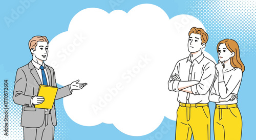 Professional Consultant Explaining Business Options to an Engaged Couple, Facilitating Important Discussions on Financial Planning and Future Decisions