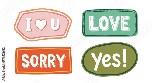 Heartfelt Stickers Love, Apology, and Affirmation in Colorful Designs