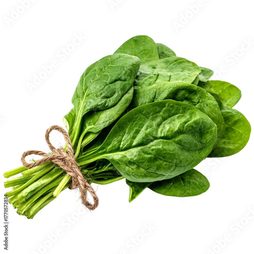 Fresh green spinach leaves tied with twine bunch healthy food ingredient organic produce