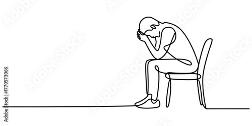 Single line drawing of a person sitting on a chair in despair vector