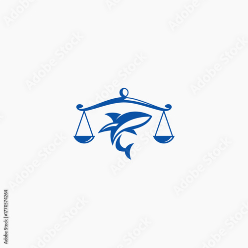 Scale of Justice and Shark Logo or Icon