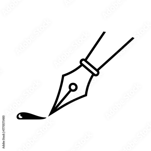 Fountain Pen Nib Writing with Ink Drop Icon Design