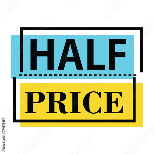 Retro Blue and Yellow “Half Price” Promotional Label Vector