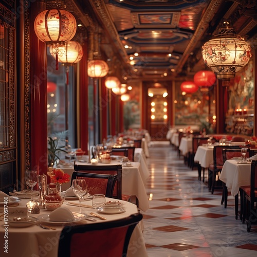 restaurant hall with tables and chairs