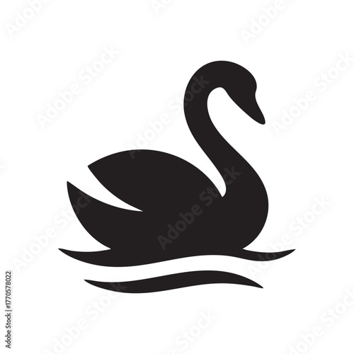 A graceful black swan elegantly gliding across calm water waves