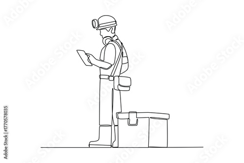 Simple continuous line of mining activity. Simple line, creativity, vector.