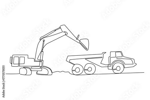 Simple continuous line of mining activity. Simple line, creativity, vector.