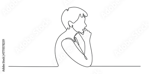 Minimalist single line drawing of a person lost in thought at a desk vector