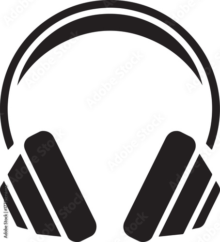 Black headphones vector icon representing audio listening sound communication and music playback technology