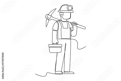 Simple continuous line of mining activity. Simple line, creativity, vector.