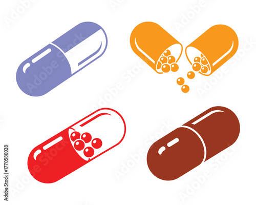 Diverse Medical Capsules Vector Illustration Collection for Health and Wellness