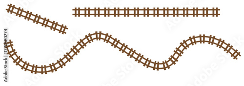 Railway train track vector route. Train track elements. Rail road map. Rail pattern round circular curve railroad path icon