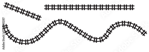 Railway train track vector route. Train track elements. Rail road map. Rail pattern round circular curve railroad path icon