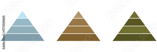 Levels of triangular pyramid. Half triangle pyramid chart. Maslow layer diagram. Development level infographic. Business graph. Vector illustration isolated on white background. 