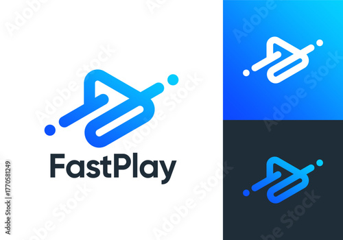 fast play music digital logo design vector concept