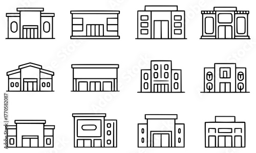 Collection of Simple Line Art Building Icons