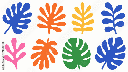 Colorful Abstract Tropical Leaves Collection on White Background