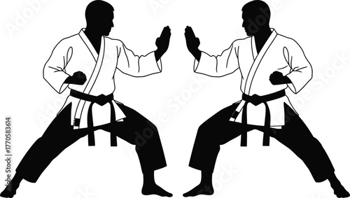 Karate Sparring Vector – Mirrored Martial Arts Stance in Traditional Gi Uniforms