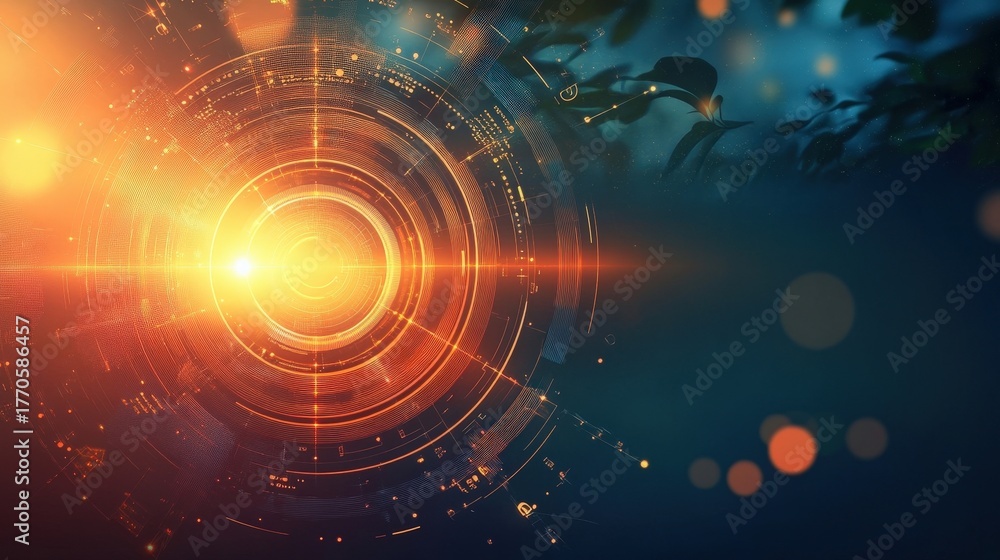 Obraz premium abstract technology background with glowing orange circles and d