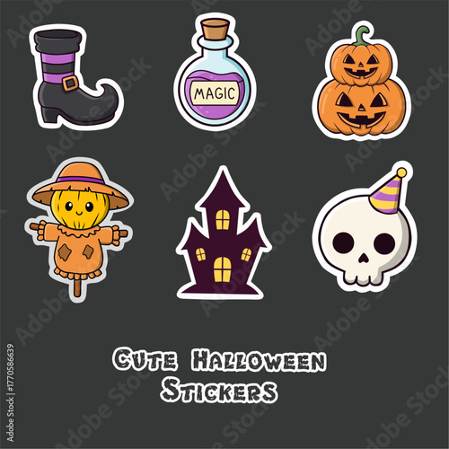 Cute illustration of halloween sticker set